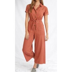 Madewell Coral Orange Wide Leg Utility Jumpsuit Belted Button Front Size 00